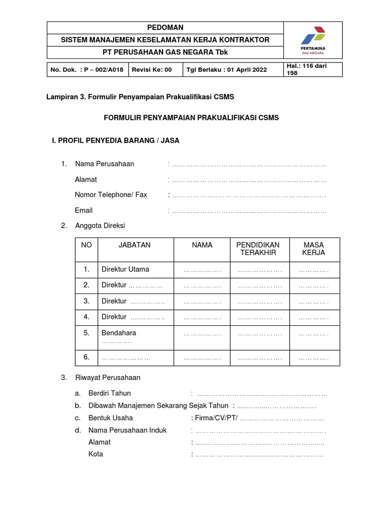 Lampiran 3 Form Penyampaian Prakualifikasi CSMS | PDF
