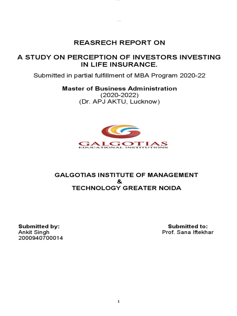Investor Perceptions in Life Insurance | PDF | Insurance | Life Insurance