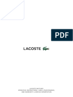 Lacoste Watches Operating Instructions, Care & Maintenance, and Warranty & Service Information