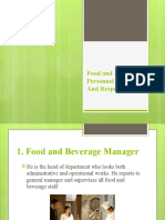 Food and Beverage Personnel Duties and Responsibilities
