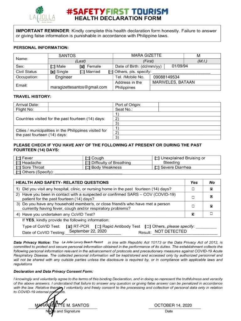 Health Declaration Form PDF
