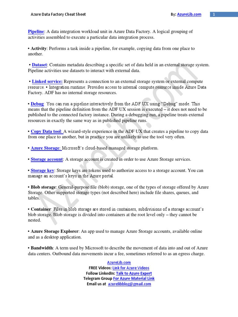 Pipeline: Azure Data Factory Cheat Sheet by | PDF | Parameter (Computer ...