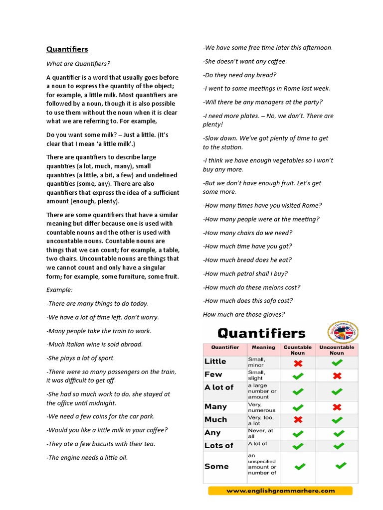 Quantifiers 1 PDF Quantity Noun