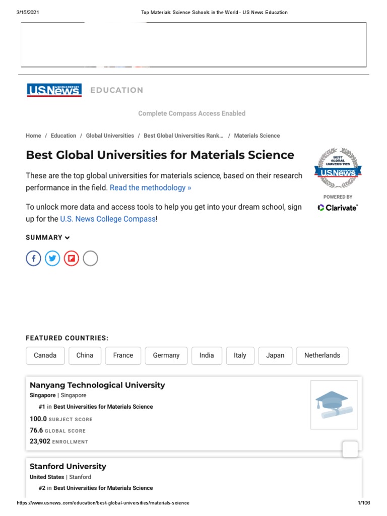 Top Materials Science Schools in The World US News Education