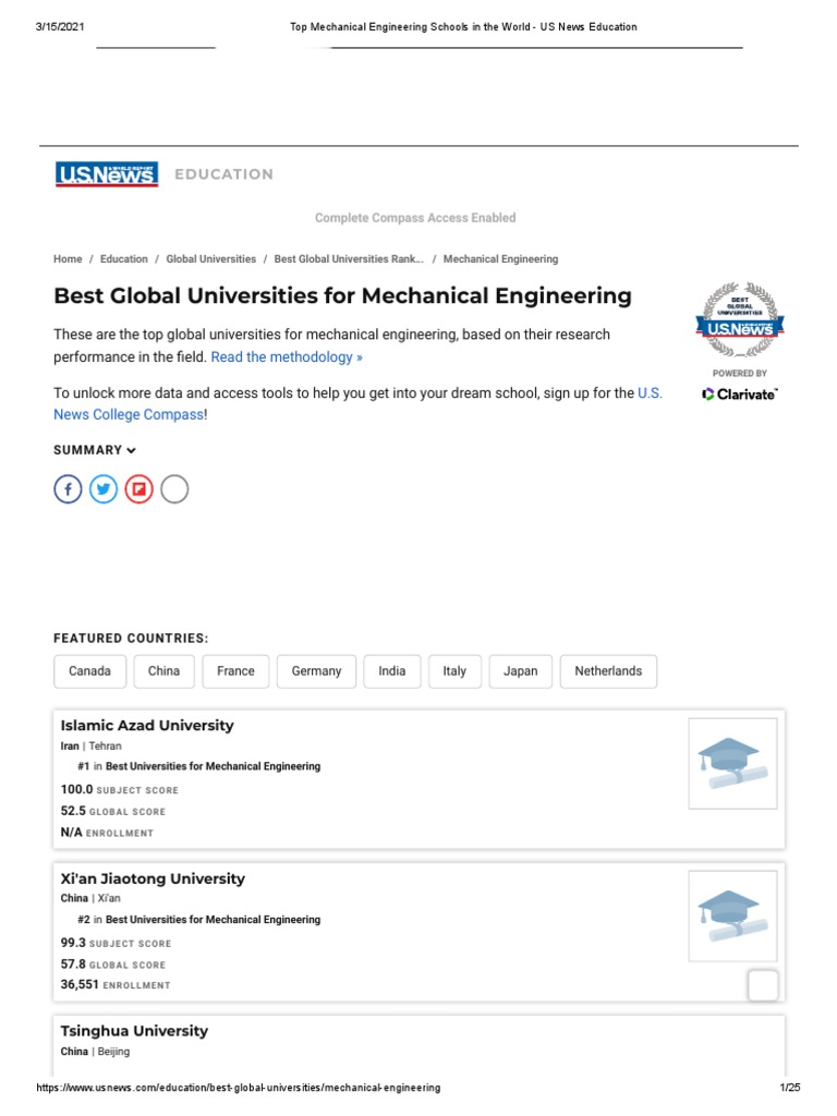 Top Mechanical Engineering Schools in The World US News Education