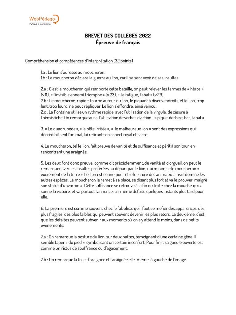 Le Lion Et Le Moucheron Brevet