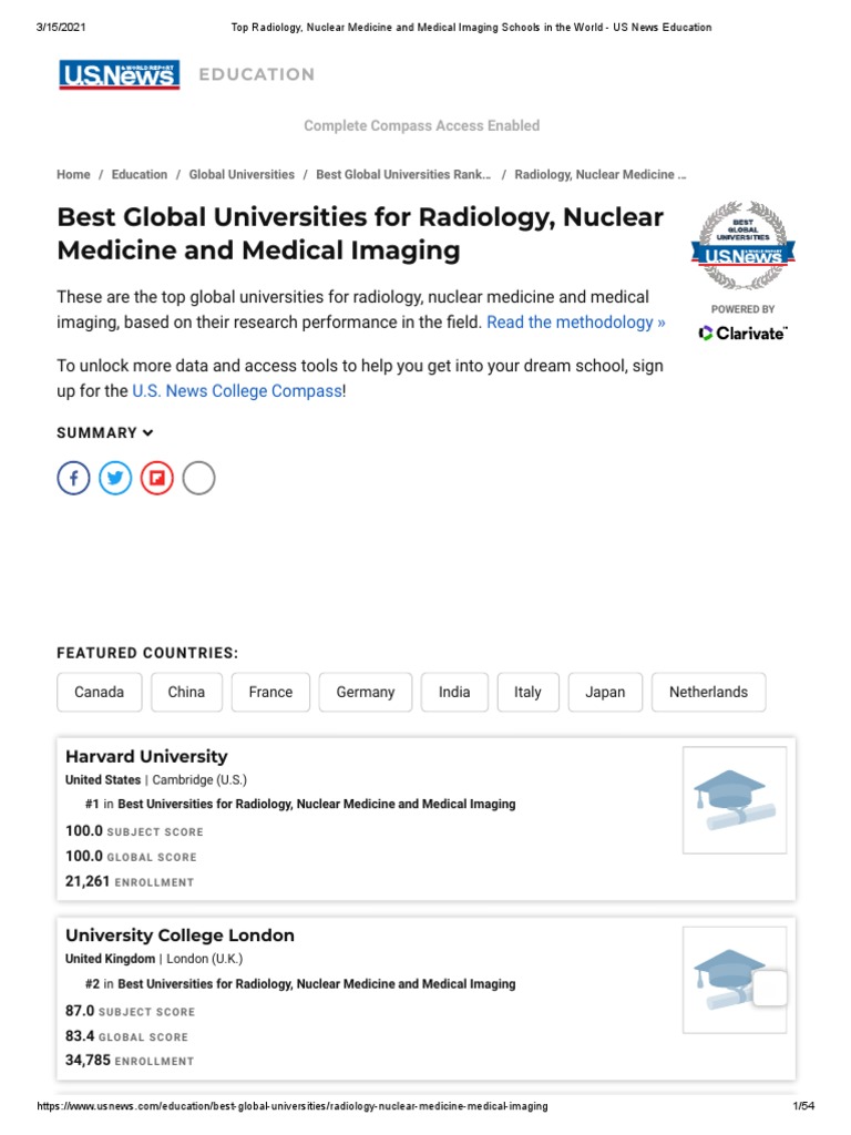 Top Radiology, Nuclear Medicine and Medical Imaging Schools in The
