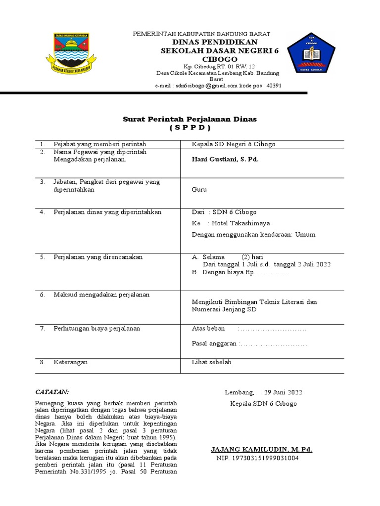 Surat Perintah Perjalanan Dinas SPPD | PDF