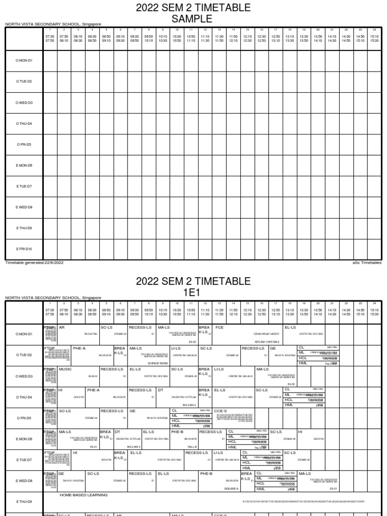 2022 Sem 2 Timetable - CLASS v2 | PDF