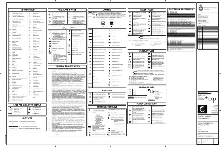 Fire Alarm System Abbreviations Lighting Receptacles Electrical Sheet
