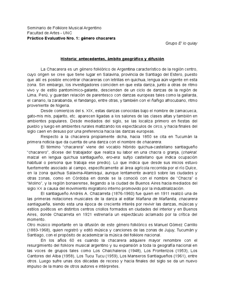 Instrumentos y Tipos de Chacarera | PDF | Las artes escénicas | Formas ...