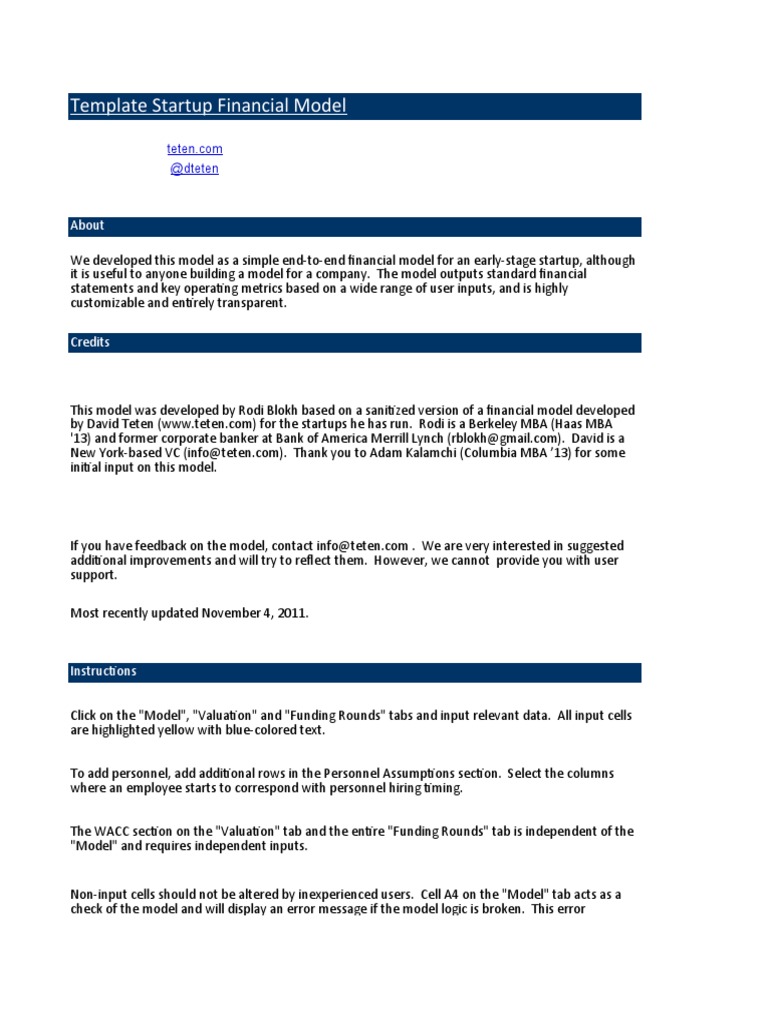 Startup Financial Model Template | PDF | Expense | Interest