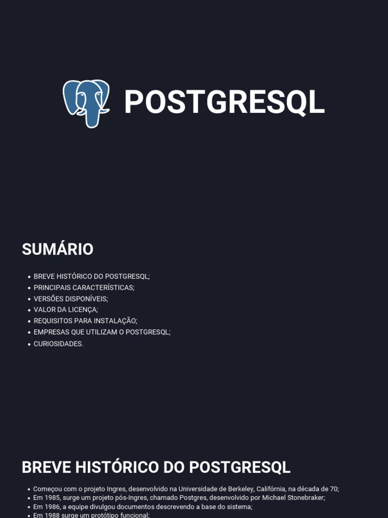 Características e História do PostgreSQL | PDF | Postgre SQL | Bancos ...
