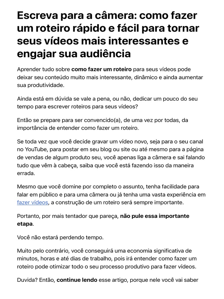 Como Fazer Um Roteiro Fácil e Rápido para Vídeos Que Engajam | PDF ...