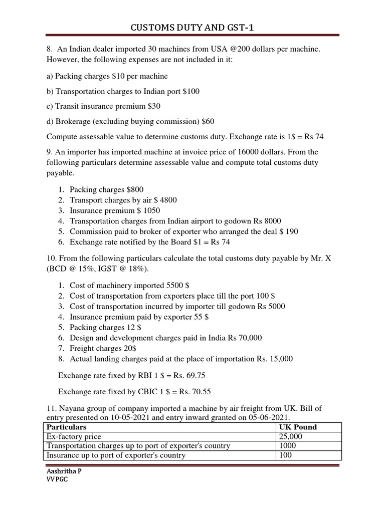 Customs Duty and Gst-1: Particulars UK Pound | PDF | Exchange Rate | Cargo