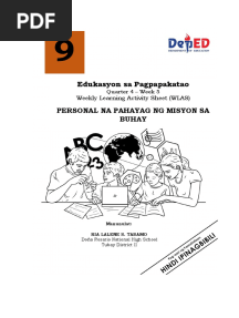 Edukasyon Sa Pagpapakatao: Personal Na Pahayag NG Misyon Sa Buhay