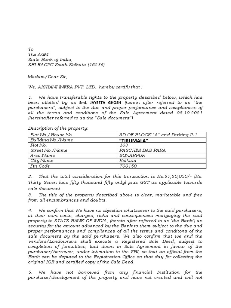 Sbi Noc Builder PDF Banks Mortgage Loan