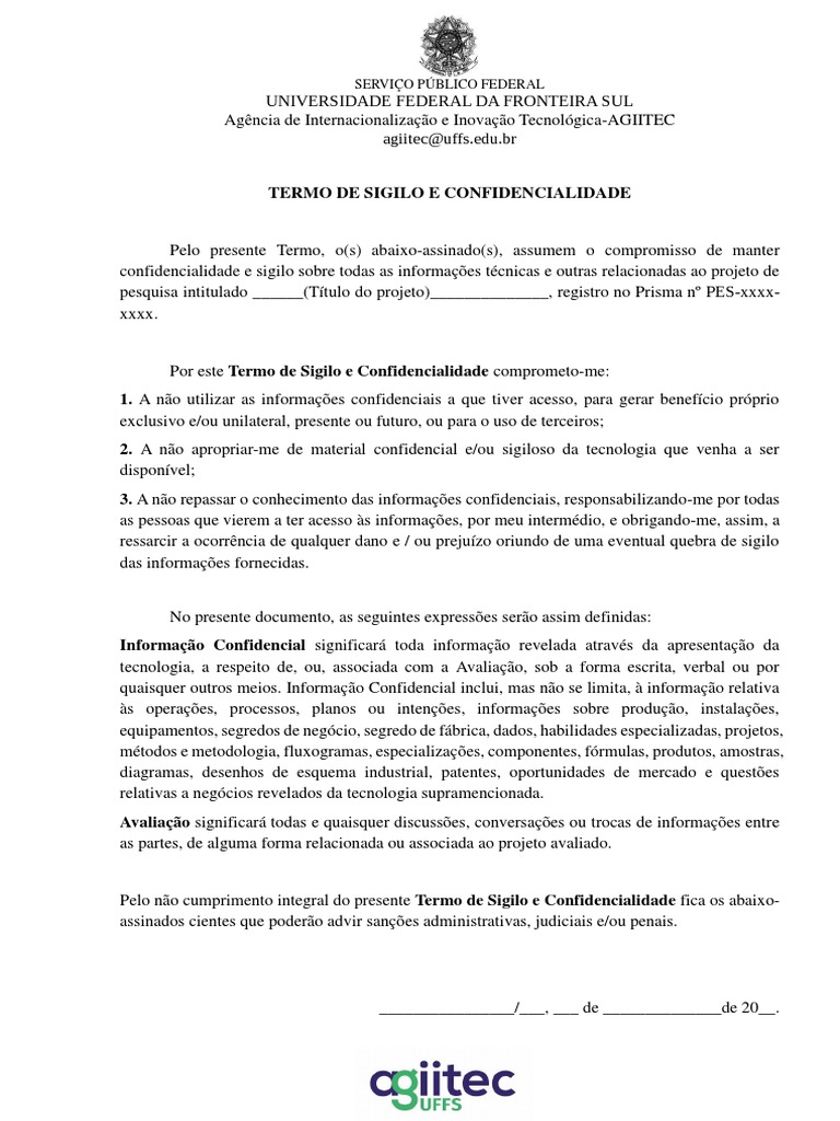 modelo - Termo de Sigilo e Confidencialidade | PDF | Informação ...