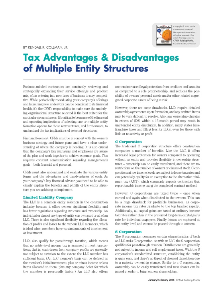 Tax Advantages & Disadvantages: of Multiple Entity Structures | PDF ...