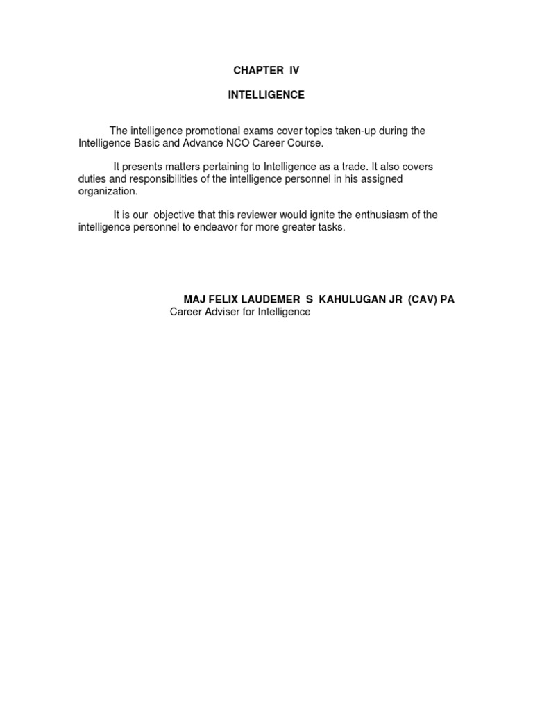 CHAPTER IV Intelligence | PDF | Military Intelligence | Counterintelligence