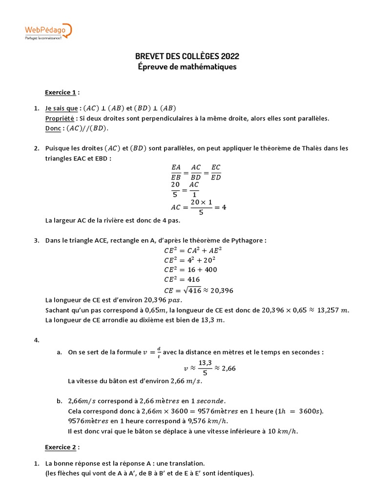Correction Bac Maths 2022 Sujet 2 Corrigé - Brevet Maths 2022 | PDF | Nombre premier | Géométrie