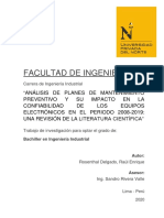 Analisis de Planes de Mantenimiento Preventivo y Su Impacto en La Confiabilidad de Los Equipos Electronicos en El Periodo 2008-2019 Una Rev de La Literatura Cientifica_2020