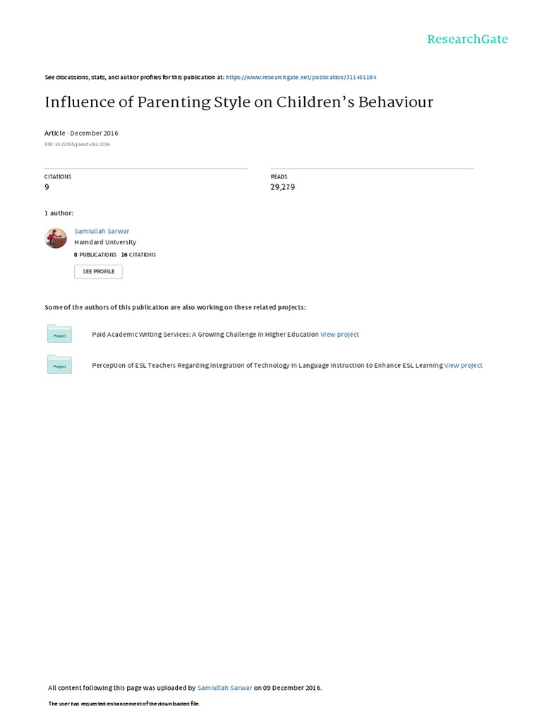 Parenting Styles & Child Behavior | PDF | Juvenile Delinquency | Parenting