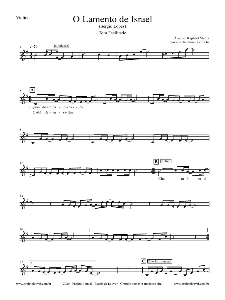 O Lamento De Israel Tom Facilitado Violino Projetolouvai