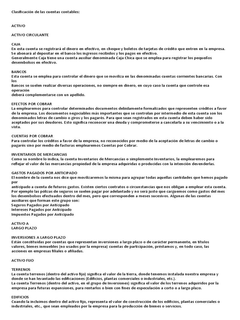 Clasificación de Cuentas Contables | PDF | Hipoteca Comercial ...