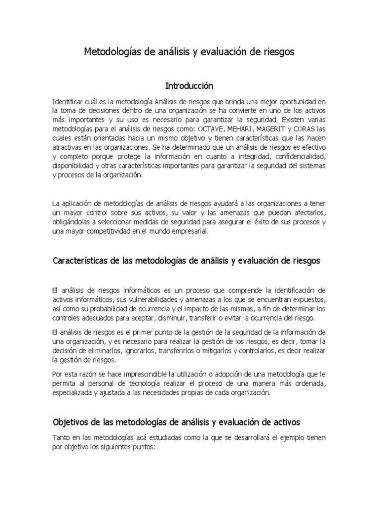 Metodologías para Análisis de Riesgos | PDF | Seguridad | La seguridad ...