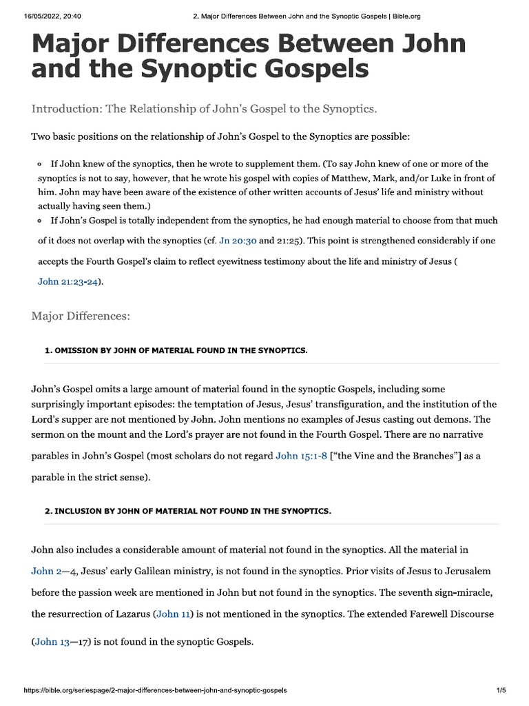 Major Differences Between John and Other Gospels PDF