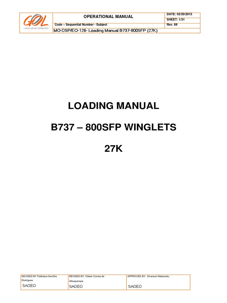 B737-800SFP Loading Manual | PDF | Jet Fuel | Aircraft