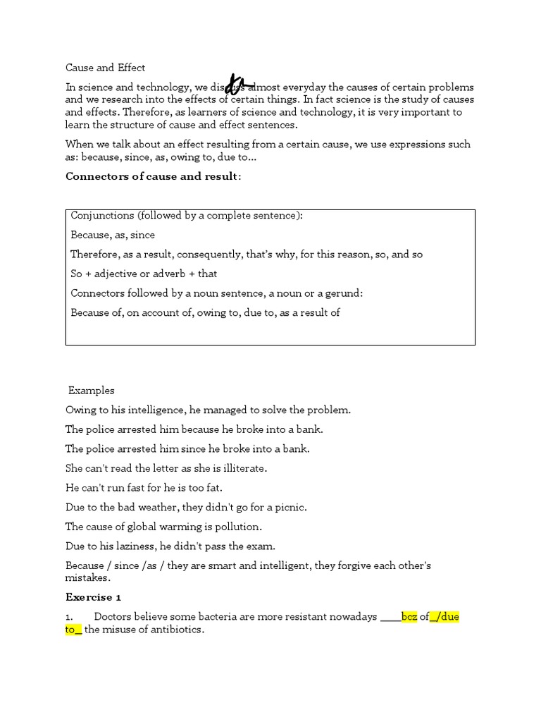 Connectors of Cause and Result PDF Hemp Literacy