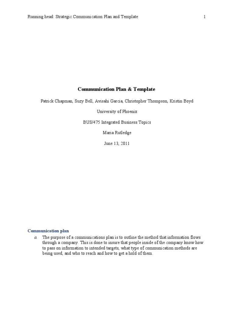 Strategic Communication Plan Template | PDF | Strategic Planning ...