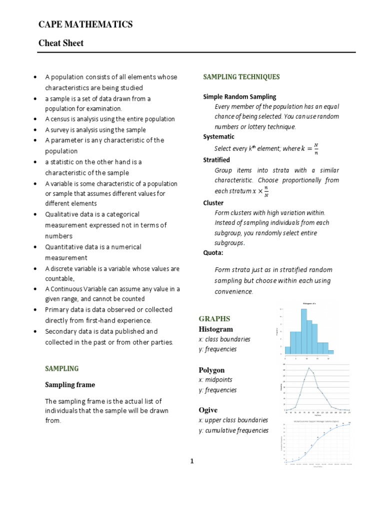 Cape Applied Mathematics Cheat Sheet | PDF | Sampling (Statistics ...