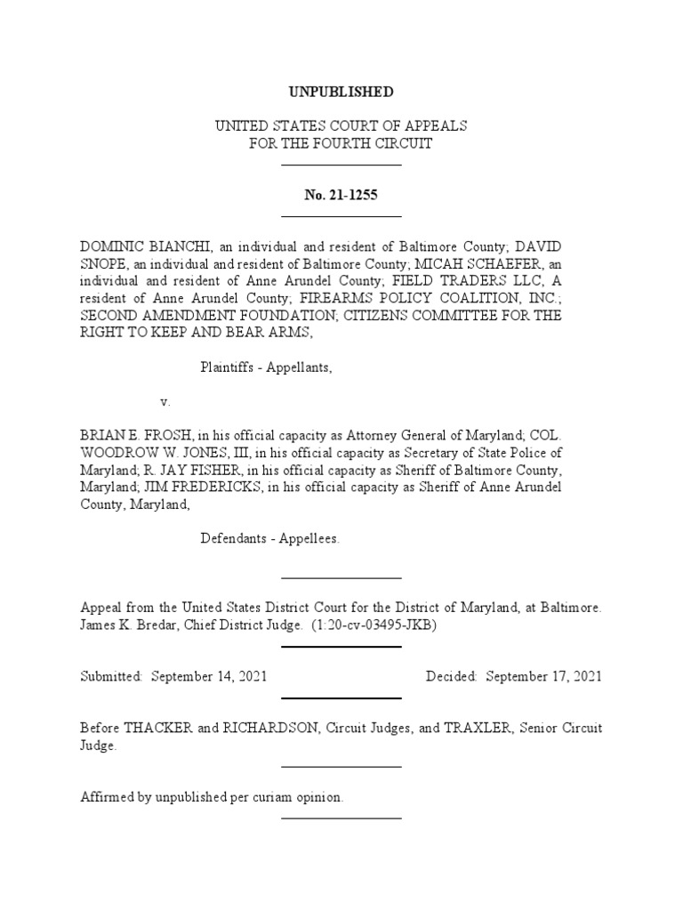 Bianchi vs. Frosh PDF Appeal Second Amendment To The United
