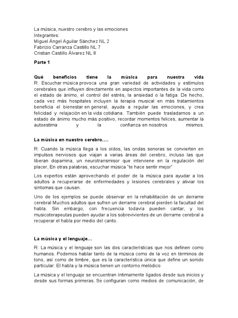 La Música, Nuestro Cerebro y Las Emociones | PDF | Instrumentos ...