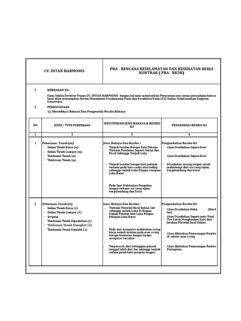 Rencana K3 untuk Konstruksi Irigasi | PDF