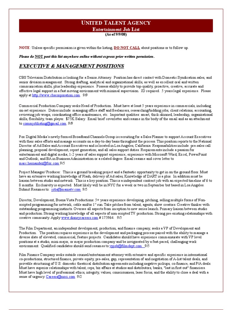 UTA Job List 090908 PDF Business