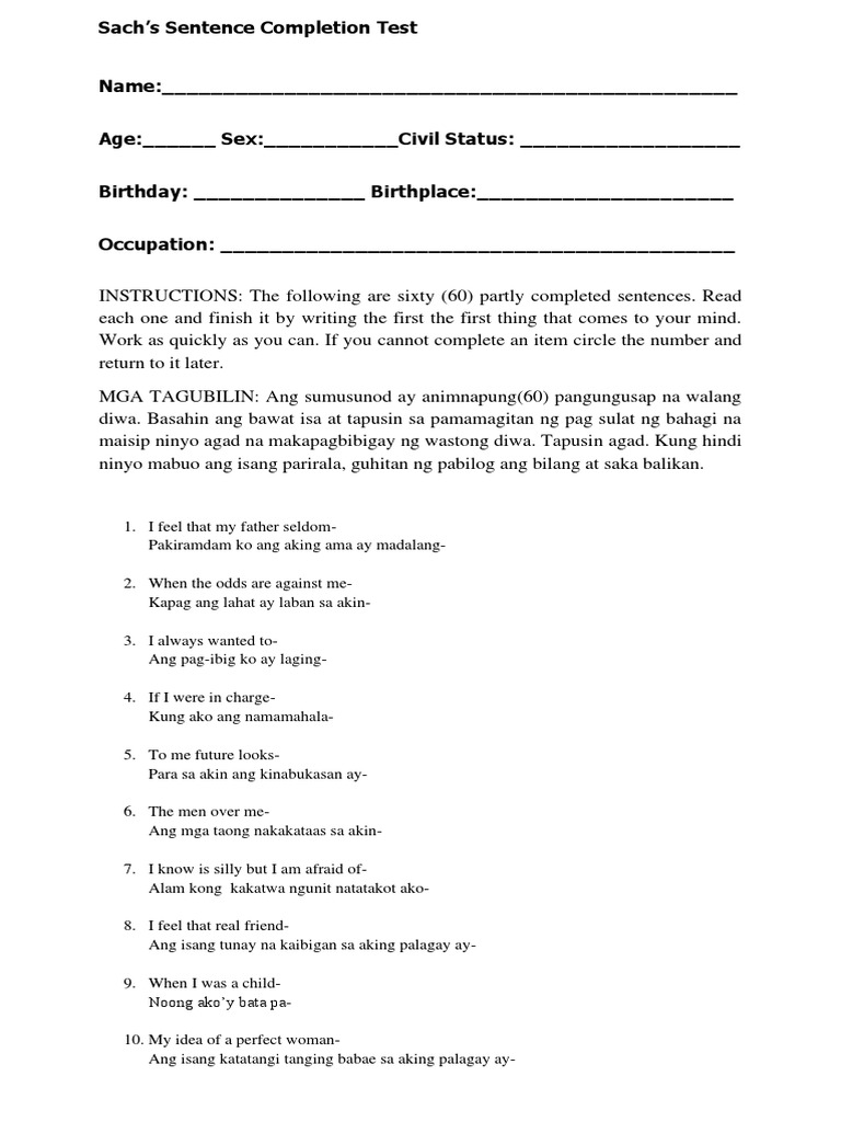 Sach - S Sentence Completion Test | PDF