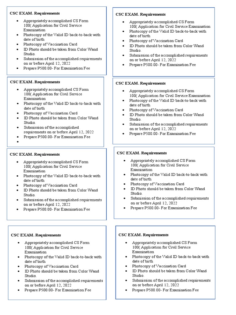CSC EXAM. Requirements CSC EXAM. Requirements | PDF | Government And ...
