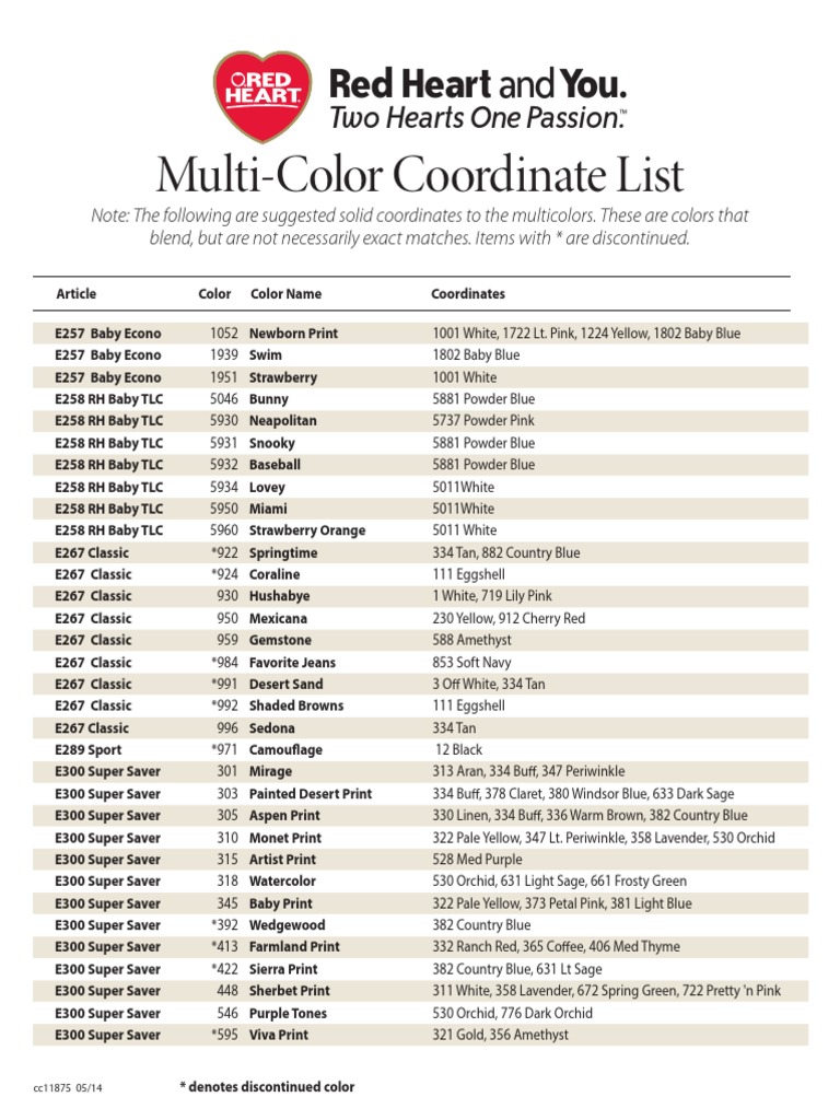 MultiColor Coordinate List Red Heart and You PDF Graphic Design Vision