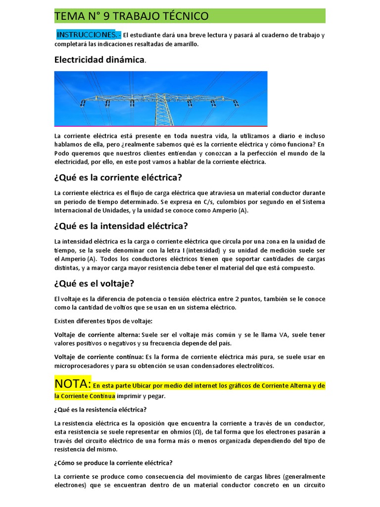 Tema 9 - Electricidad Dinámica | PDF | Corriente eléctrica | voltaje