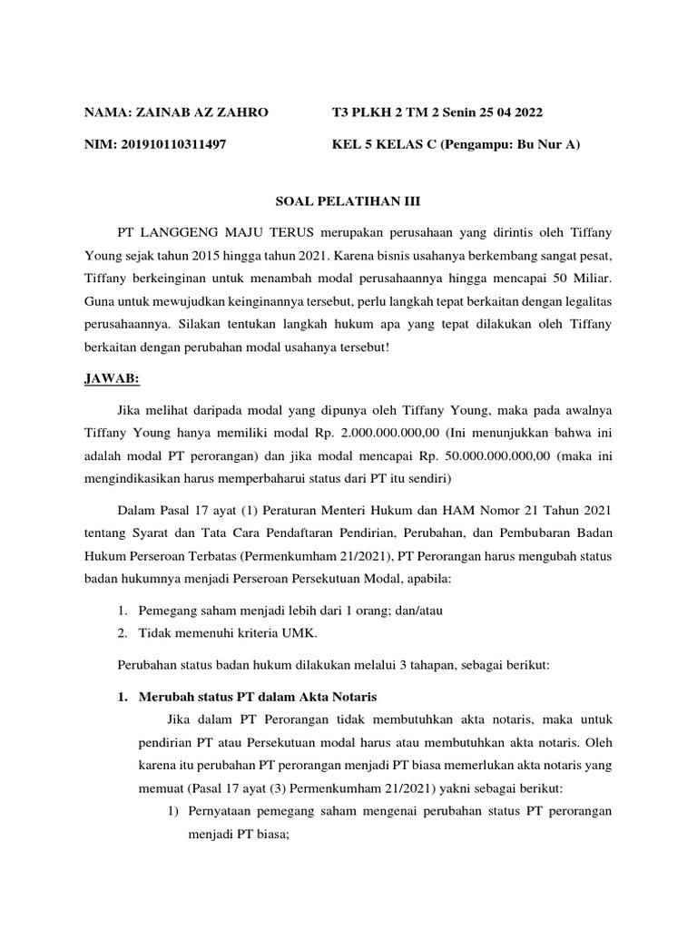 Langkah Hukum Perubahan Modal PT | PDF