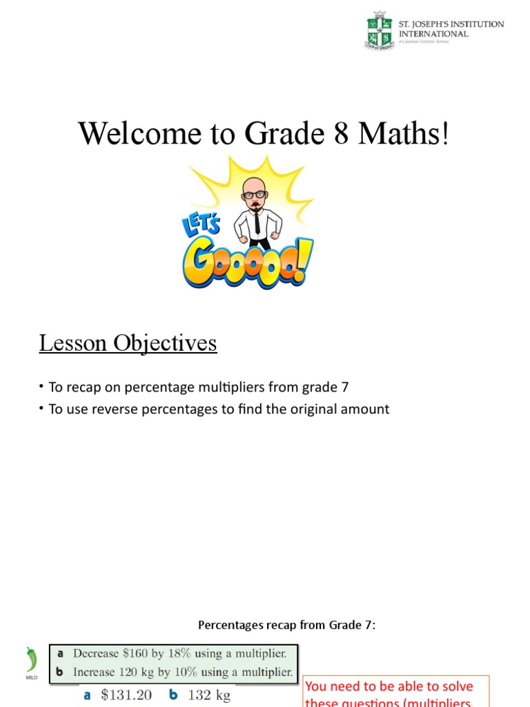 Grade 8 Reverse Percentages Guide | PDF | Percentage | Mathematics