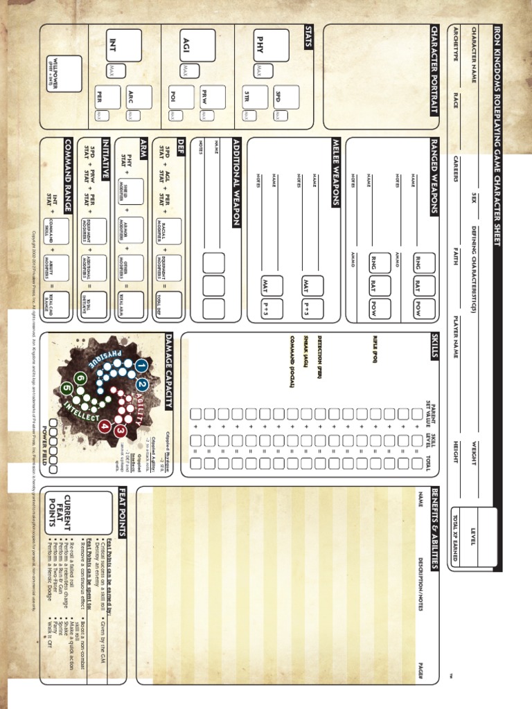 Iron Kingdoms Character Sheet PDF Role Playing Games