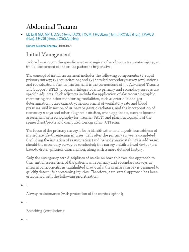 Abdominal Trauma | PDF | Major Trauma | Abdomen
