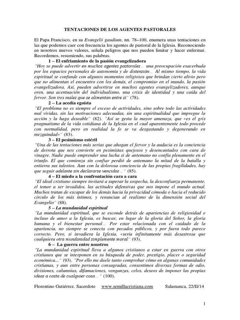 Tentaciones De Los Agentes Pastorales Pdf