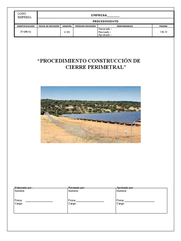 Procedimiento Construcción de Cierre Perimetral | PDF | Herramientas ...