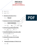 Physics: For Class X Important Formula